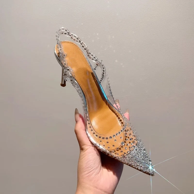 Damen High Heel Schuhe mit transparentem Riemendesign und funkelnden Strassakzenten