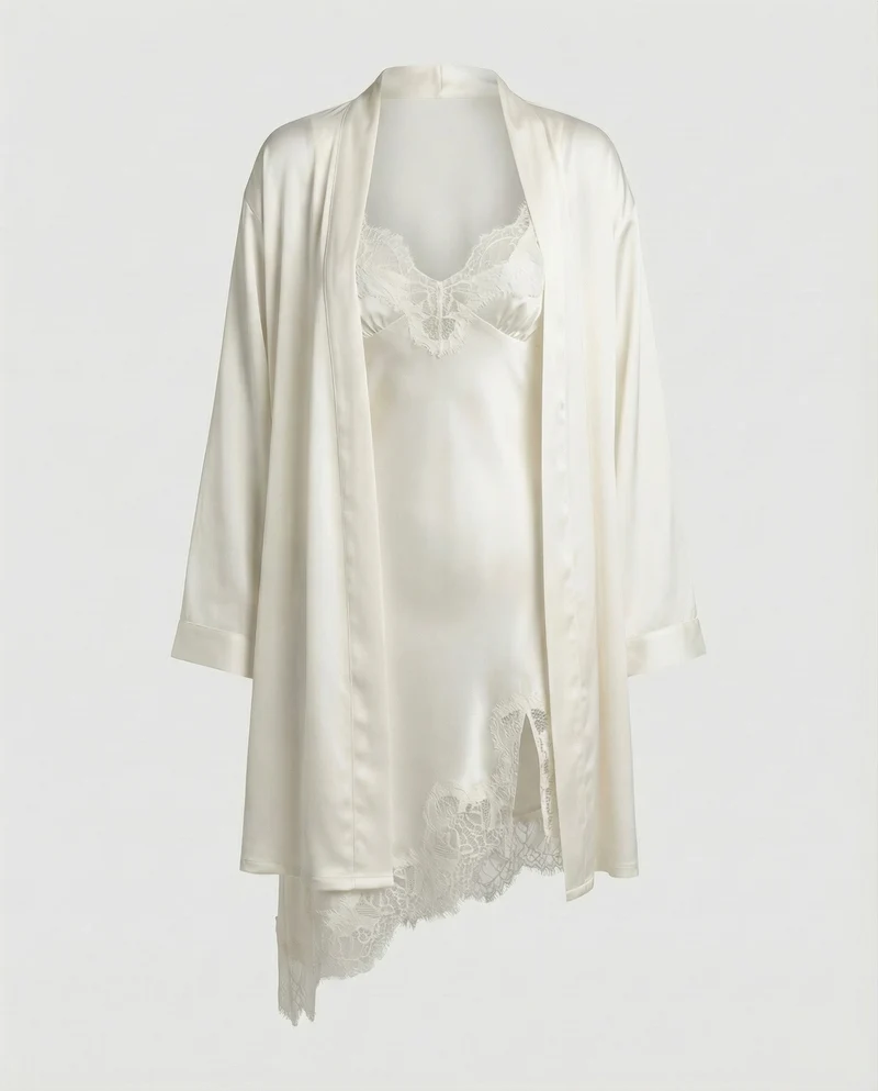Damen Satin Set Spitze