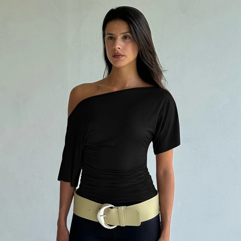 Damen Oberteil mit asymmetrischem Ausschnitt und Raffung Nord Taschen