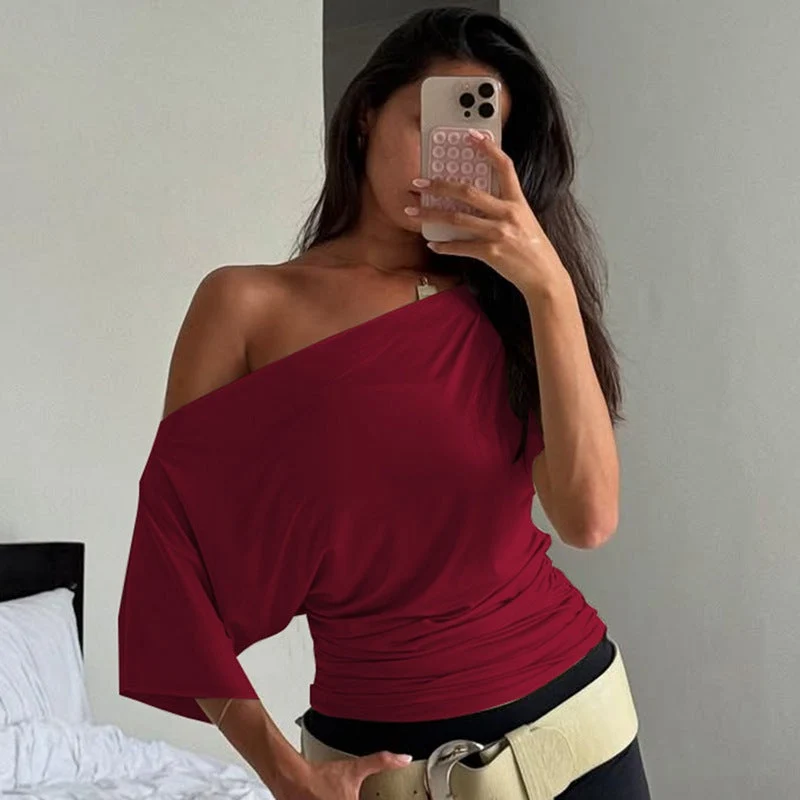 Damen Oberteil mit asymmetrischem Ausschnitt und Raffung Nord Taschen