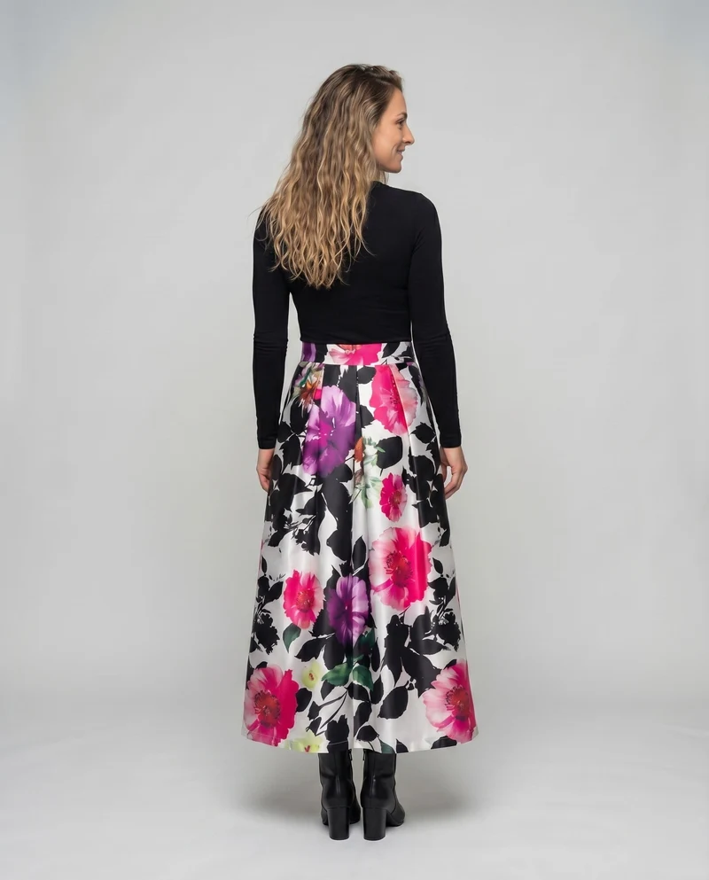 Damen Midirock Kellerfalten Großfloraler Print A-Linie