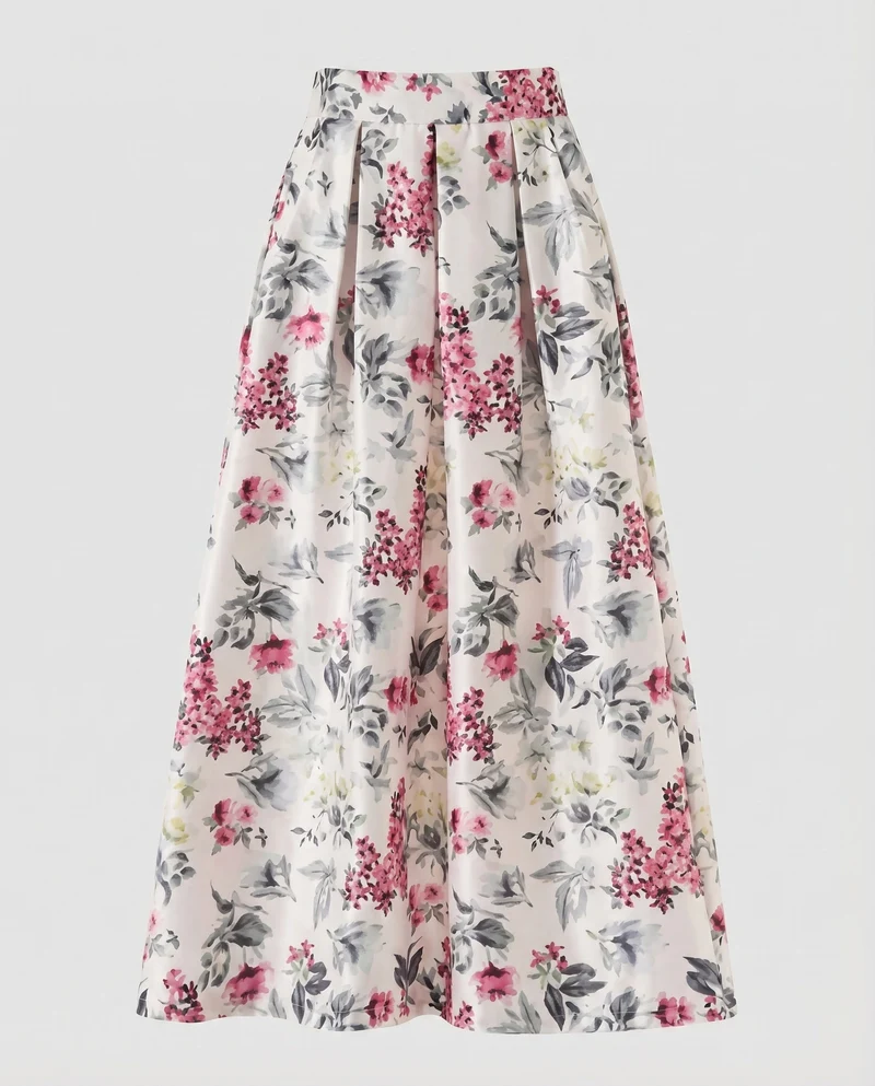 Damen Midirock Kellerfalten Großfloraler Print A-Linie