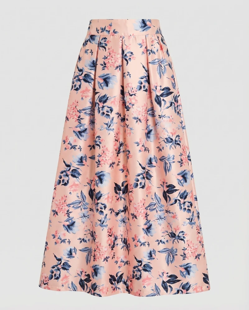 Damen Midirock Kellerfalten Großfloraler Print A-Linie