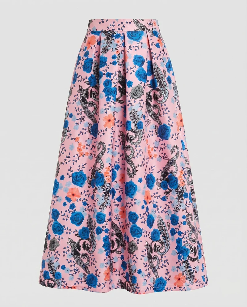 Damen Midirock Kellerfalten Großfloraler Print A-Linie