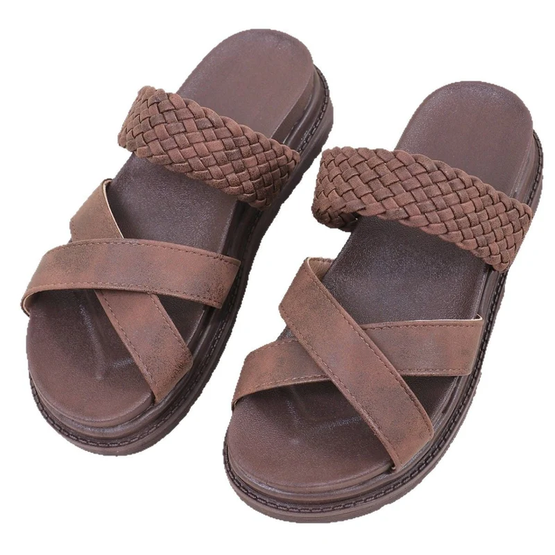 Damen Woven-Badesandalen mit Kreuzriemendesign und rutschfester Sohle