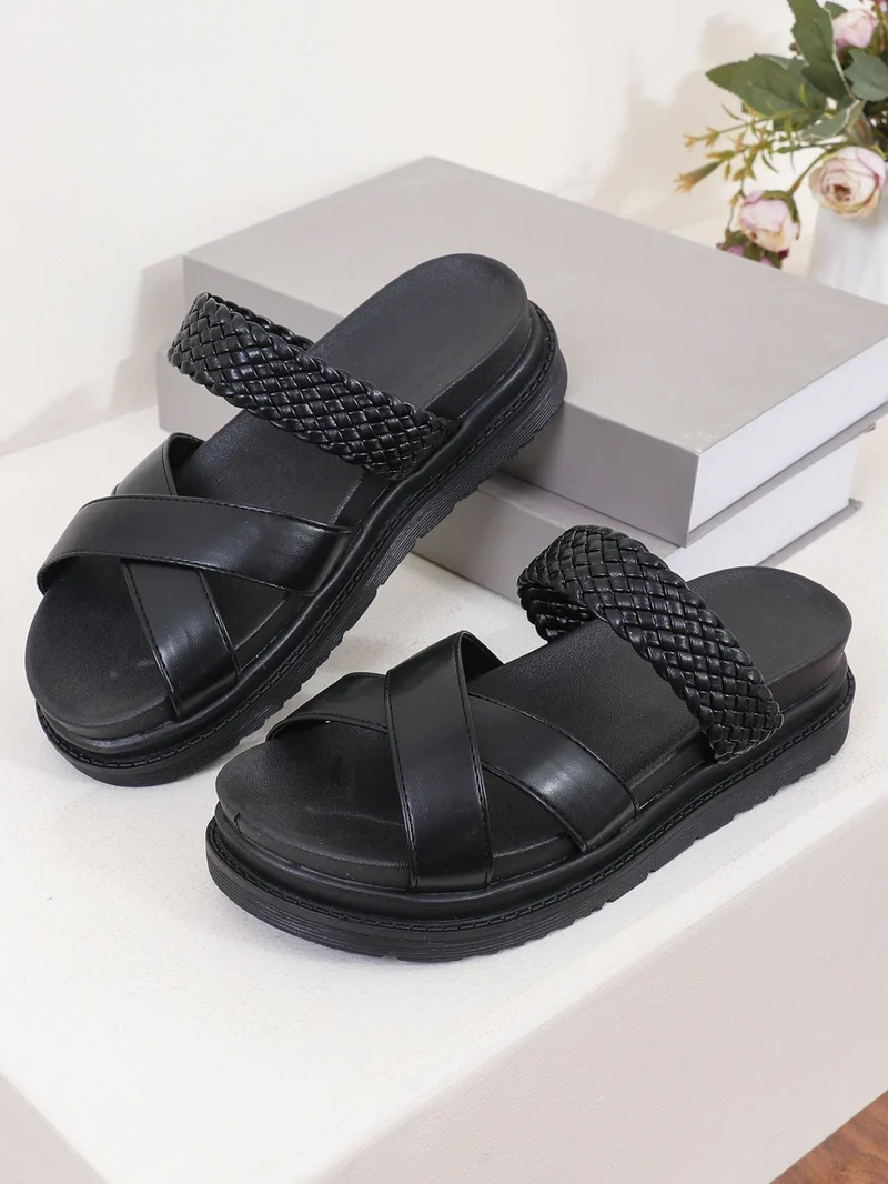 Damen Woven-Badesandalen mit Kreuzriemendesign und rutschfester Sohle