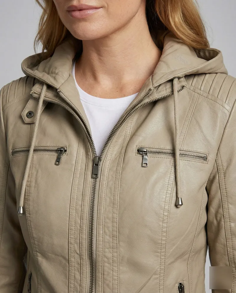 Damen Biker-Kunstlederjacke Tailliert Kapuze