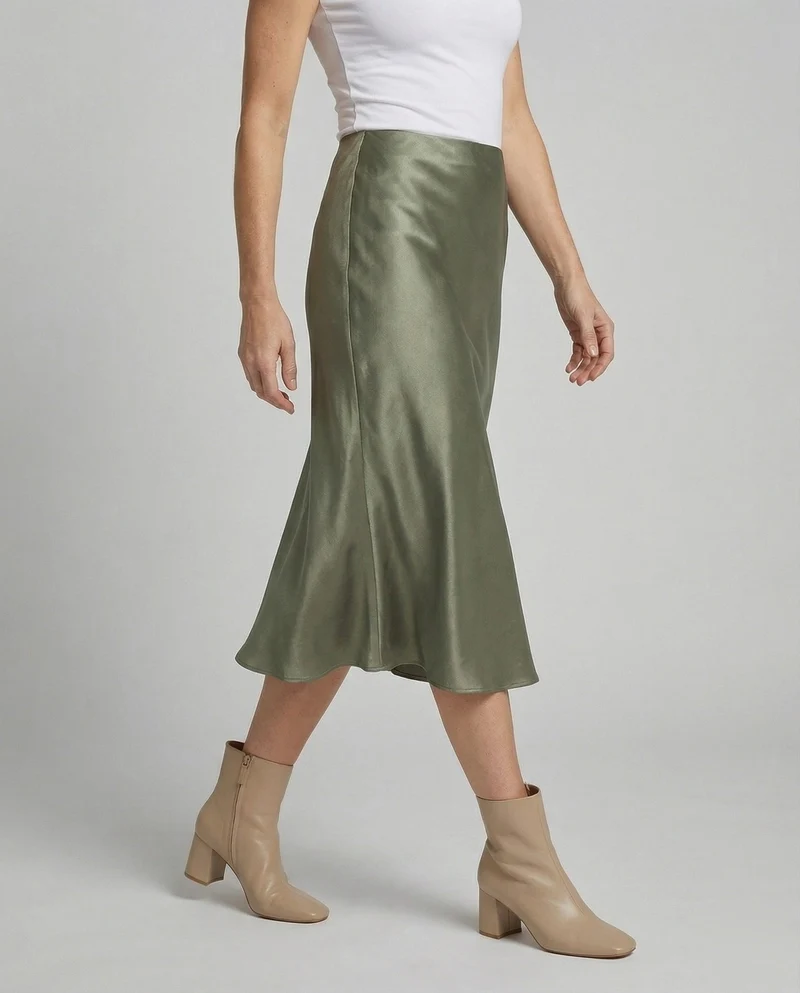 Damen Satin-Midirock in fließender A-Linie