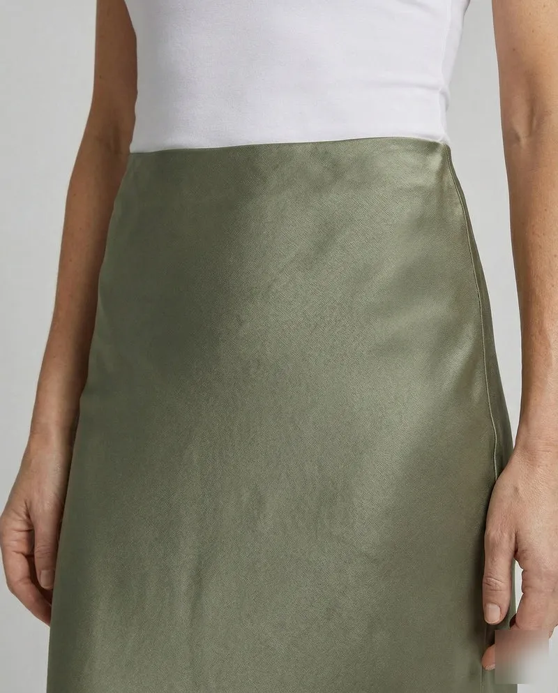 Damen Satin-Midirock in fließender A-Linie