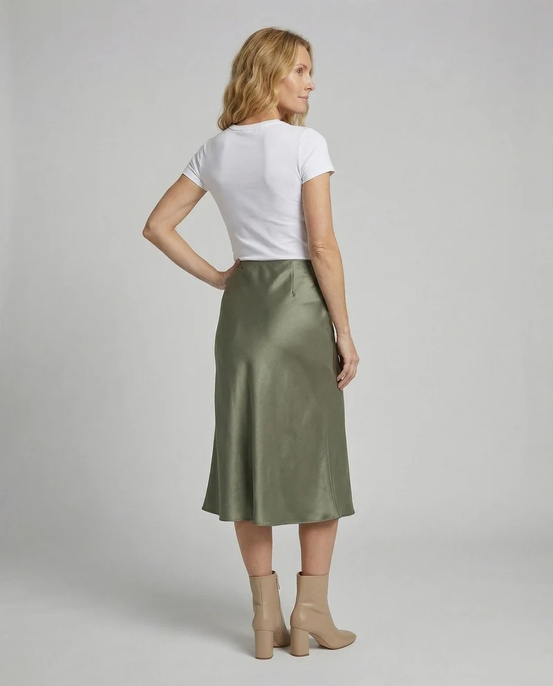 Damen Satin-Midirock in fließender A-Linie