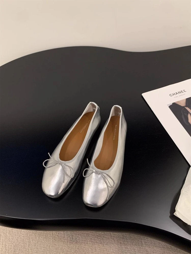 Damen elegante Ballerinas aus hochwertigem Kunstleder mit dekorativem Schleifenakzent