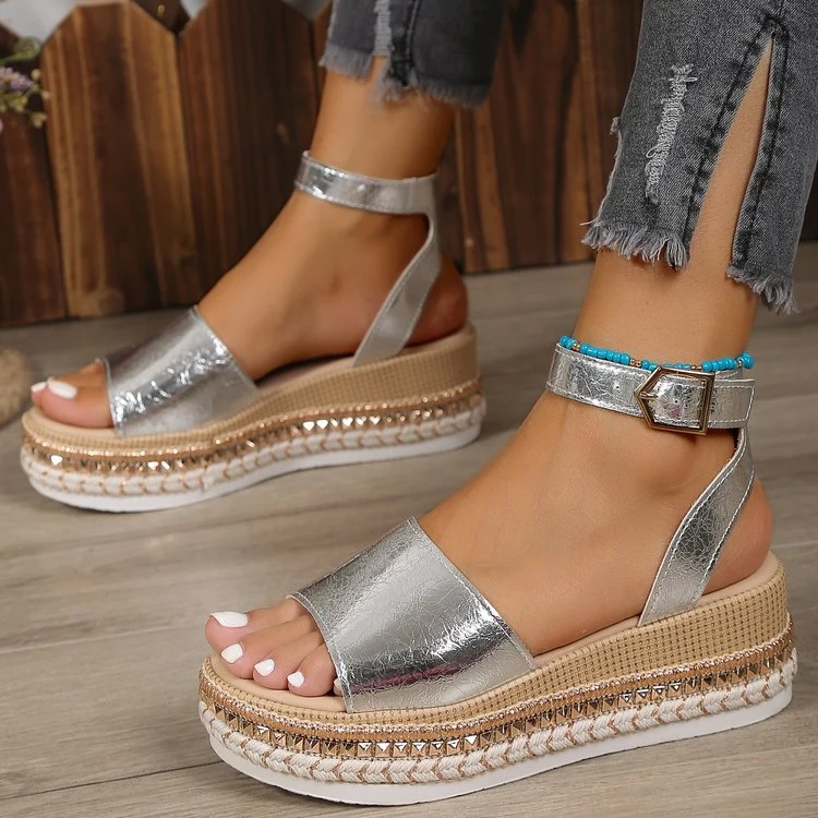 Damen Riemensandalen mit modischer Schmuckverzierung und Plateau-Rand
