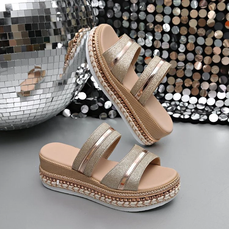 Damen Riemensandalen mit modischer Schmuckverzierung und Plateau-Rand