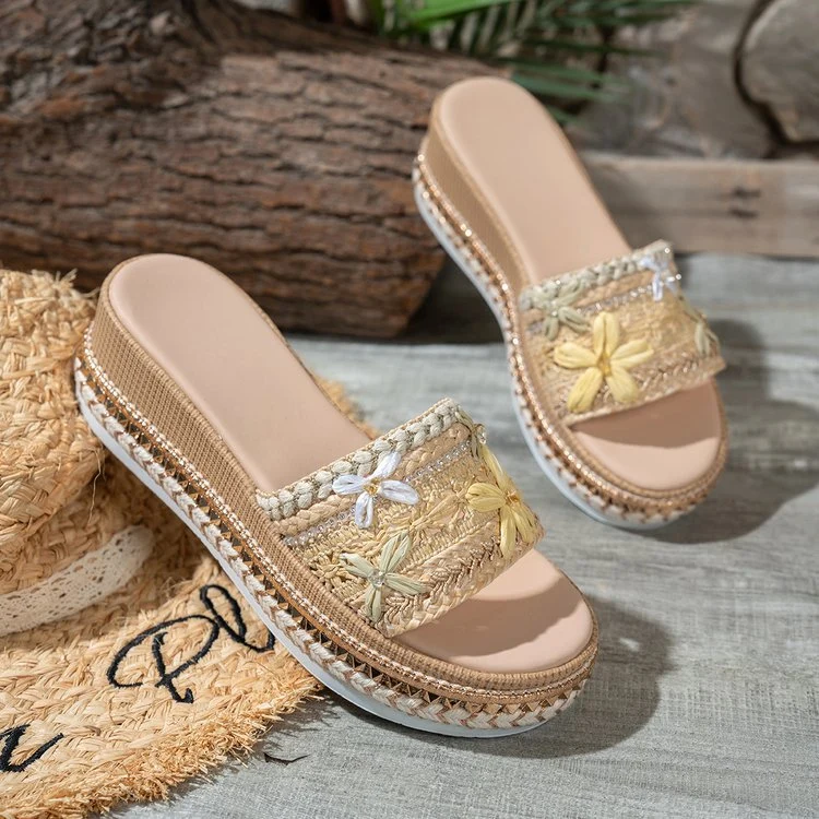Damen Riemensandalen mit modischer Schmuckverzierung und Plateau-Rand