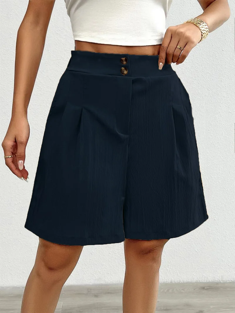 Damen Elegante Shorts mit Knopfverschluss und faltigem Design