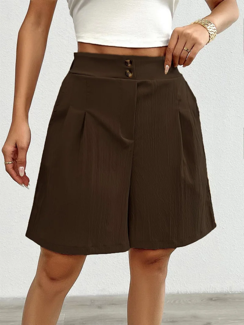 Damen Elegante Shorts mit Knopfverschluss und faltigem Design