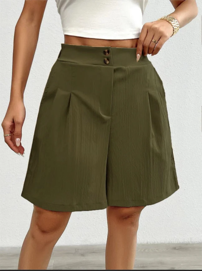Damen Elegante Shorts mit Knopfverschluss und faltigem Design