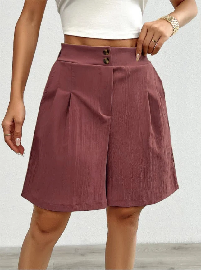 Damen Elegante Shorts mit Knopfverschluss und faltigem Design