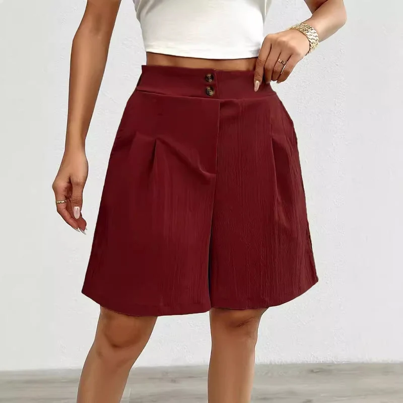Damen Elegante Shorts mit Knopfverschluss und faltigem Design