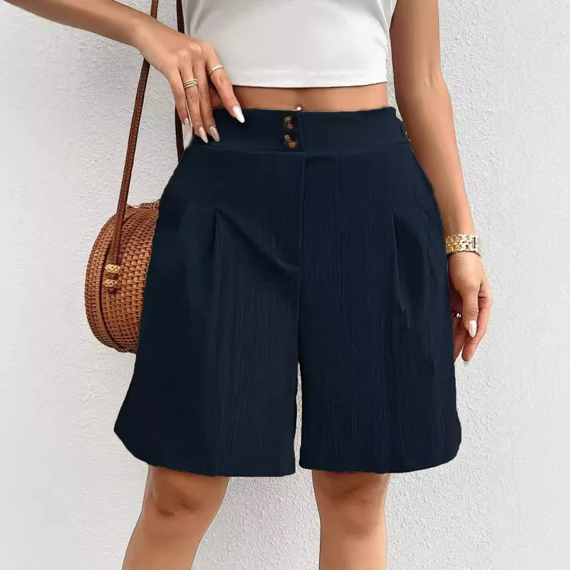 Damen Elegante Shorts mit Knopfverschluss und faltigem Design