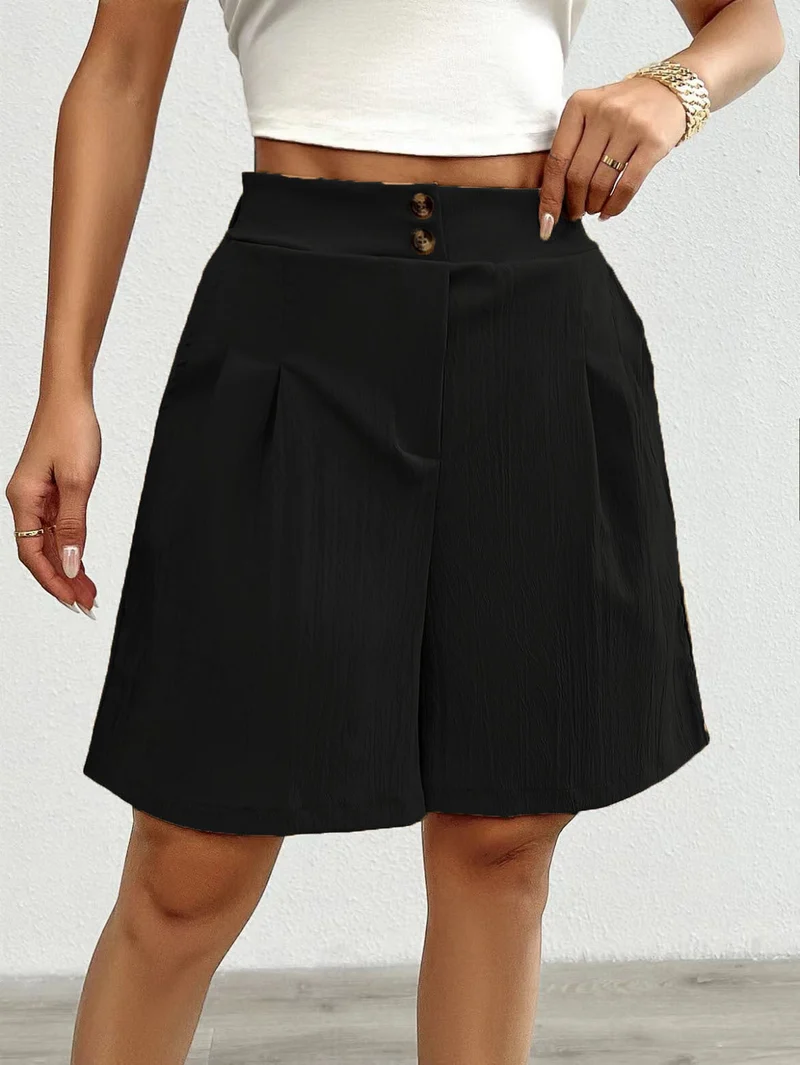 Damen Elegante Shorts mit Knopfverschluss und faltigem Design