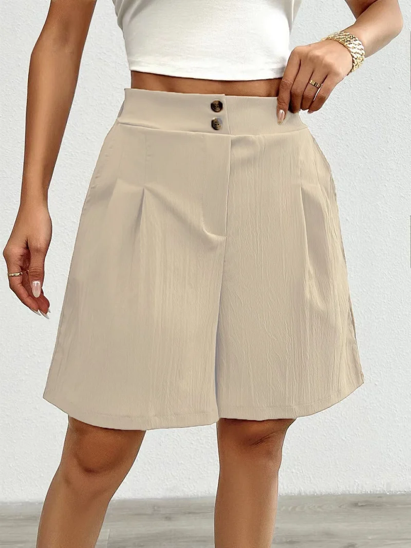 Damen Elegante Shorts mit Knopfverschluss und faltigem Design