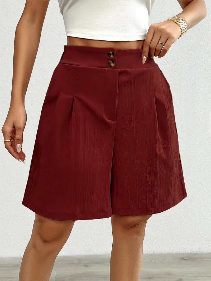 Damen Elegante Shorts mit Knopfverschluss und faltigem Design