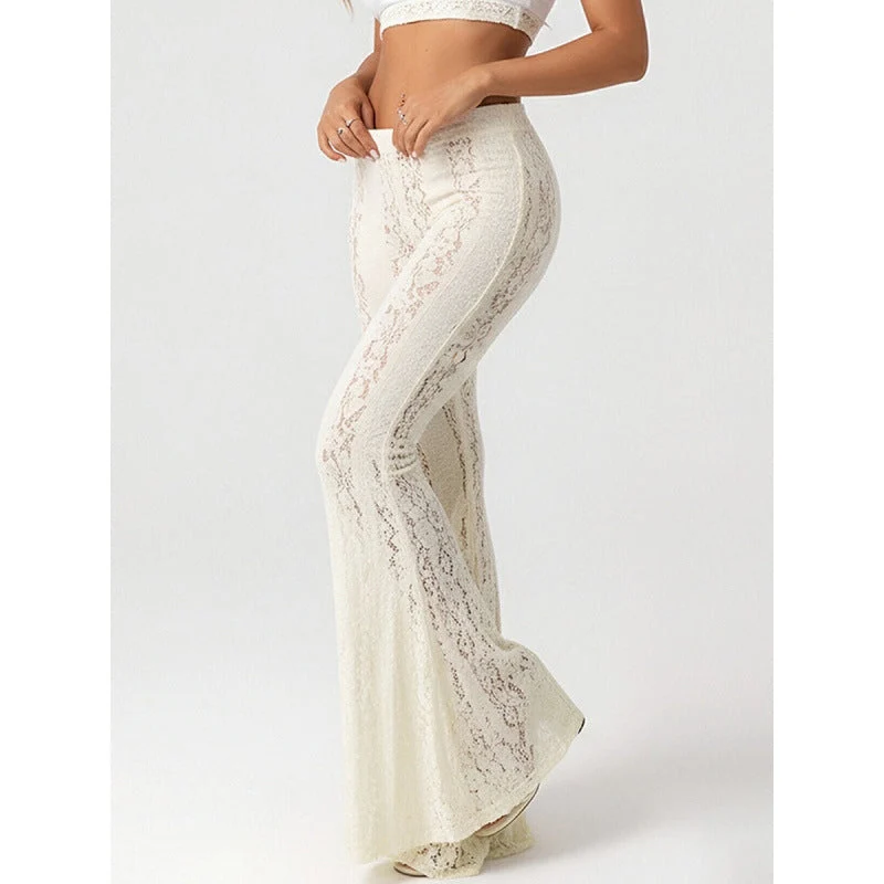 Damen Elegante Spitzenhose im Flared-Design