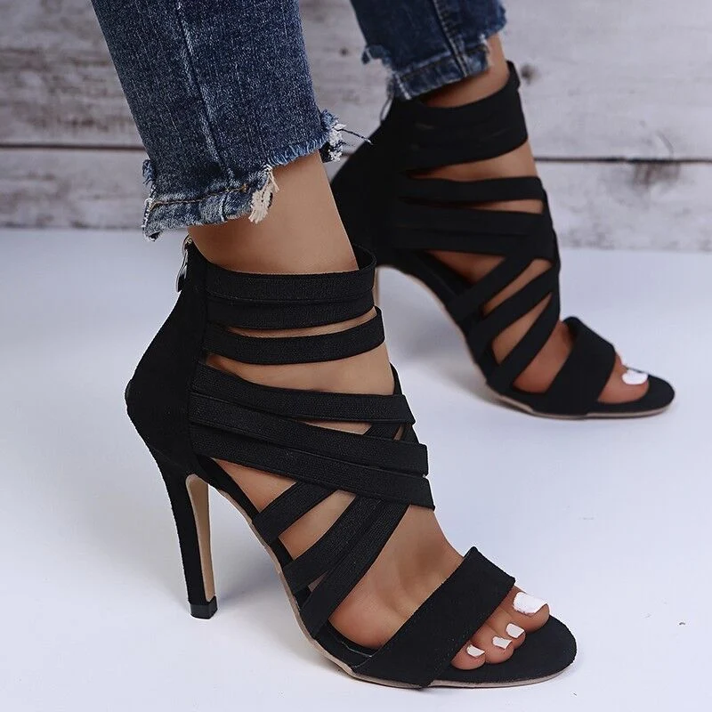 Damen Hochhackige Sandalen mit elastischen Riemen und modischem Schnitt