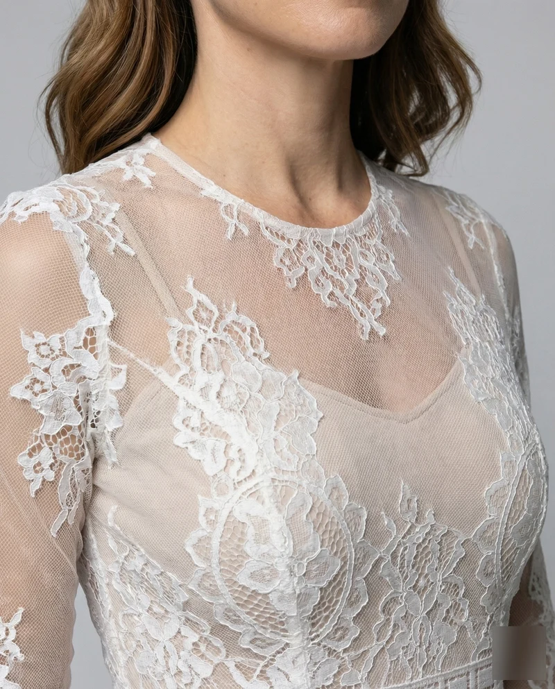 Damen Schmale Illusions-Optik Spitze Spitzenkleid