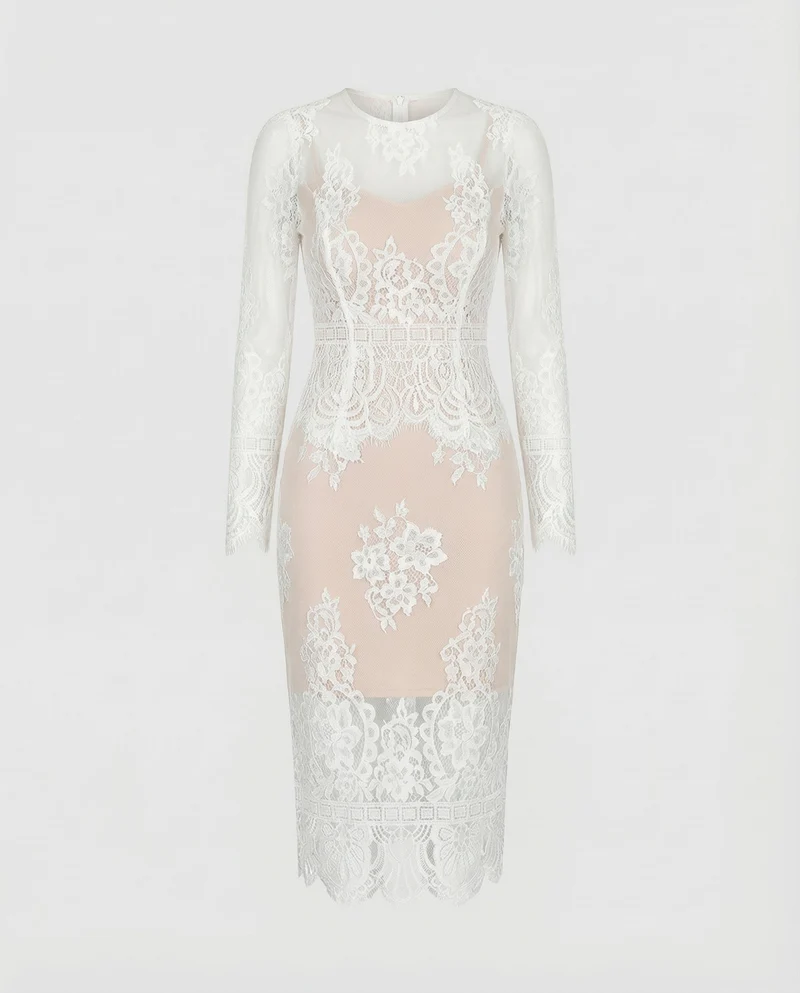 Damen Schmale Illusions-Optik Spitze Spitzenkleid