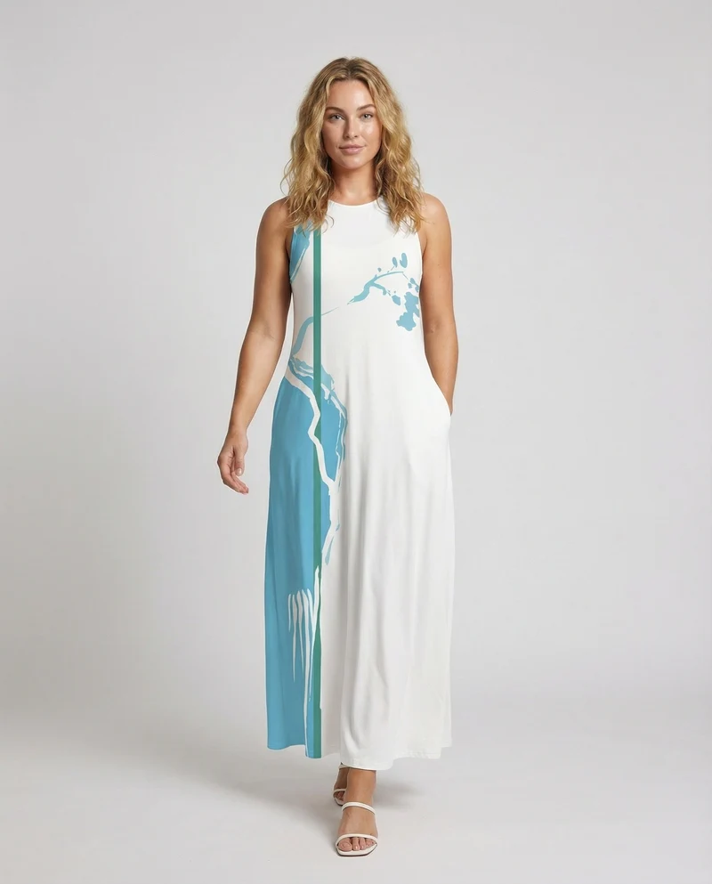 Damen Romantische Florale Bordürenapplikation MischgewNord Taschene A-Linien-Maxikleid