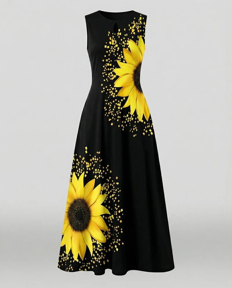 Damen Romantische Florale Bordürenapplikation MischgewNord Taschene A-Linien-Maxikleid