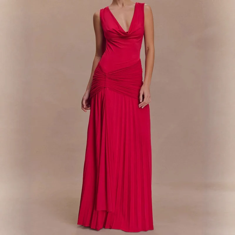 Damen Elegantes Maxikleid mit raffinierten Drapierungen und figurbetontem Schnitt