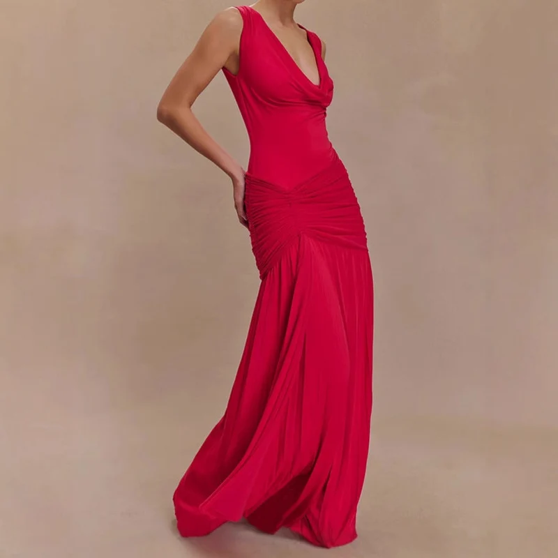 Damen Elegantes Maxikleid mit raffinierten Drapierungen und figurbetontem Schnitt