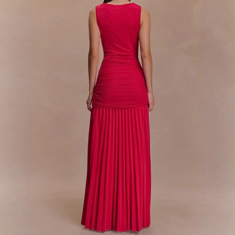 Damen Elegantes Maxikleid mit raffinierten Drapierungen und figurbetontem Schnitt