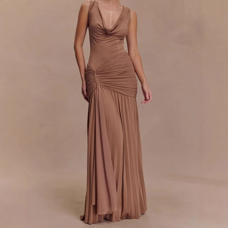 Damen Elegantes Maxikleid mit raffinierten Drapierungen und figurbetontem Schnitt