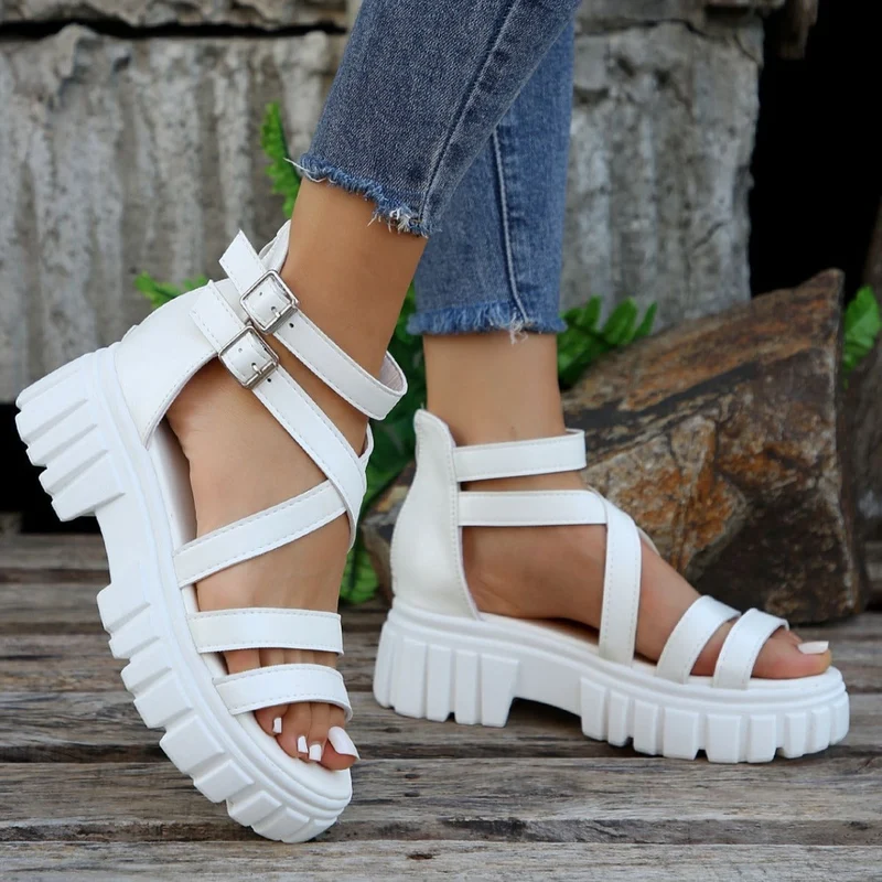 Damen Plateausandalen mit verstellbaren Riemen und robustem Profil