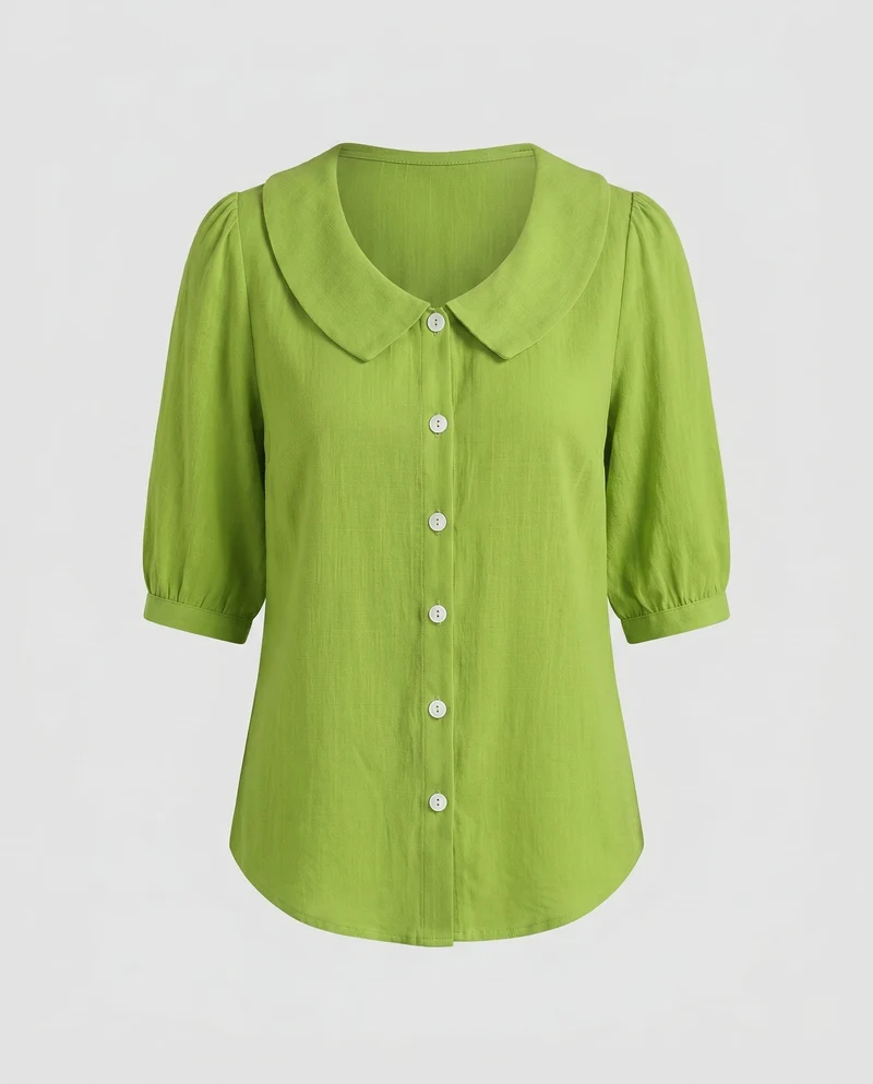 Damen Bluse mit weitem Kragen und kurzärmeligen Puffärmeln Nord Taschen