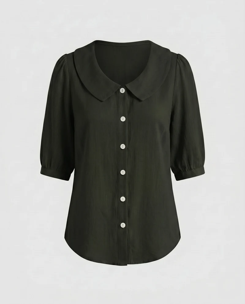Damen Bluse mit weitem Kragen und kurzärmeligen Puffärmeln Nord Taschen