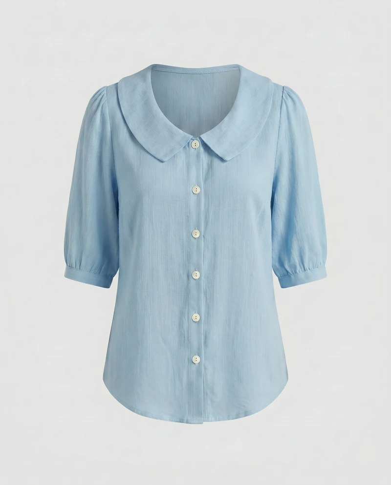 Damen Bluse mit weitem Kragen und kurzärmeligen Puffärmeln Nord Taschen