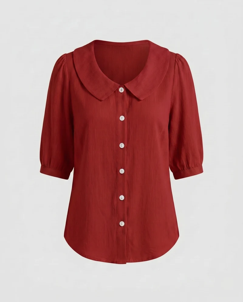 Damen Bluse mit weitem Kragen und kurzärmeligen Puffärmeln Nord Taschen