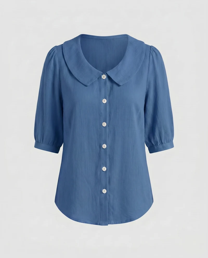 Damen Bluse mit weitem Kragen und kurzärmeligen Puffärmeln Nord Taschen