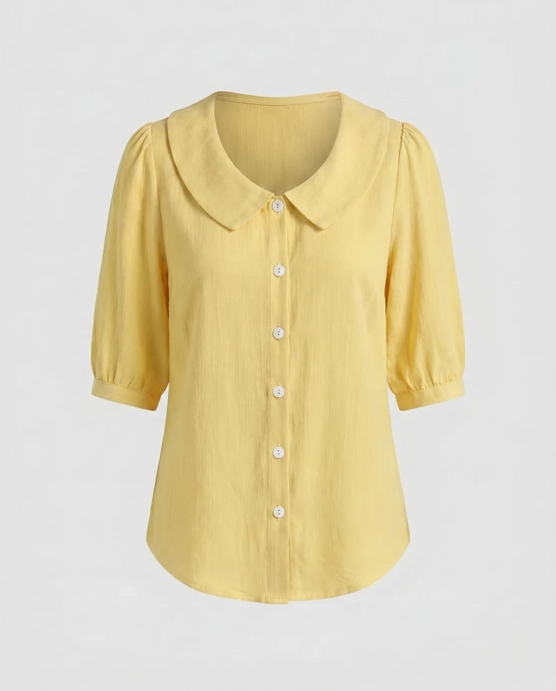 Damen Bluse mit weitem Kragen und kurzärmeligen Puffärmeln Nord Taschen