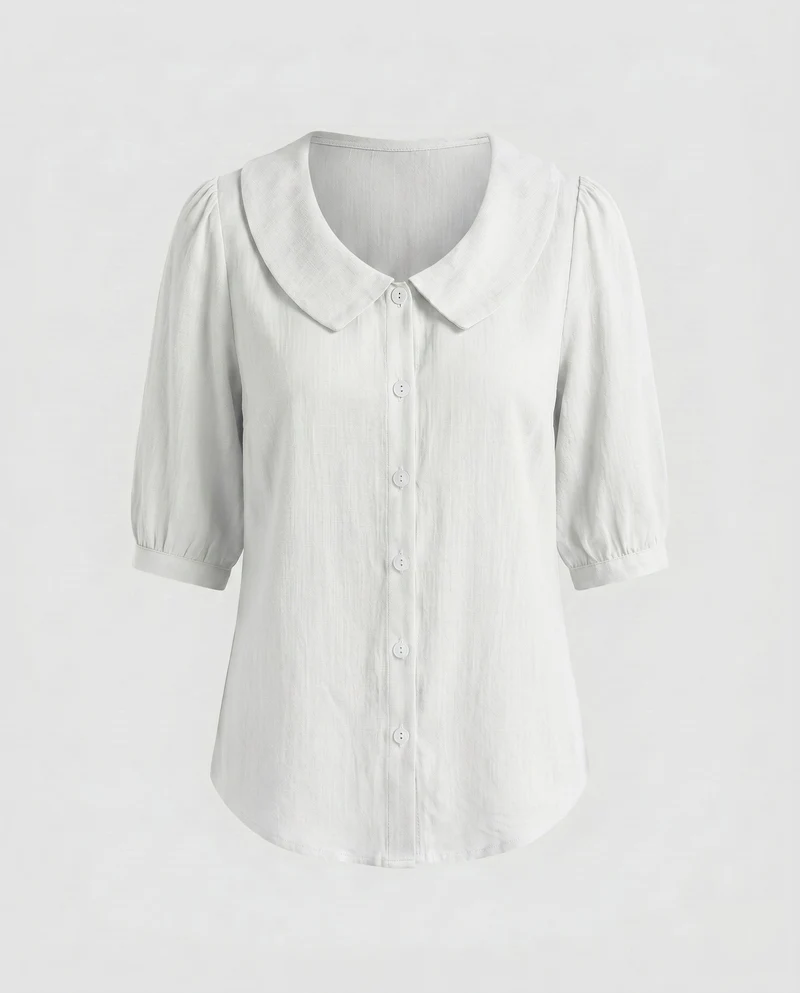 Damen Bluse mit weitem Kragen und kurzärmeligen Puffärmeln Nord Taschen