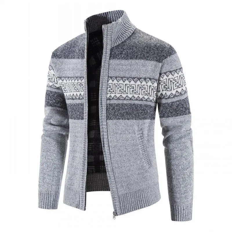 Herren Strickjacke mit hohem Kragen und attraktiven Mustern Nord Taschen