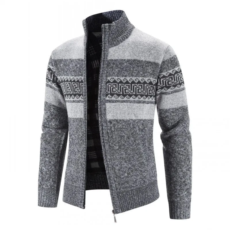 Herren Strickjacke mit hohem Kragen und attraktiven Mustern Nord Taschen