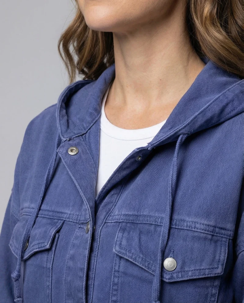 Damen Jeansjacke Kurz Kapuze