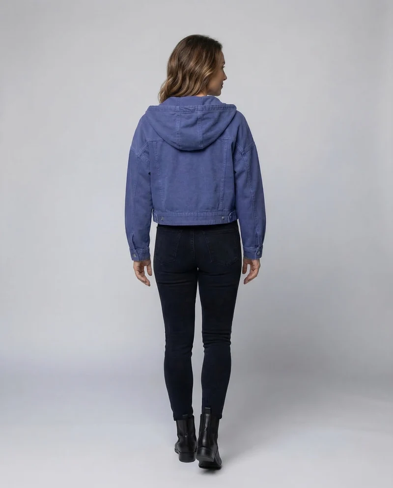 Damen Jeansjacke Kurz Kapuze