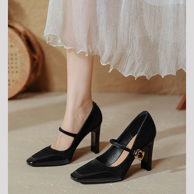 Damen elegante Mary Jane Pumps mit robustem Blockabsatz